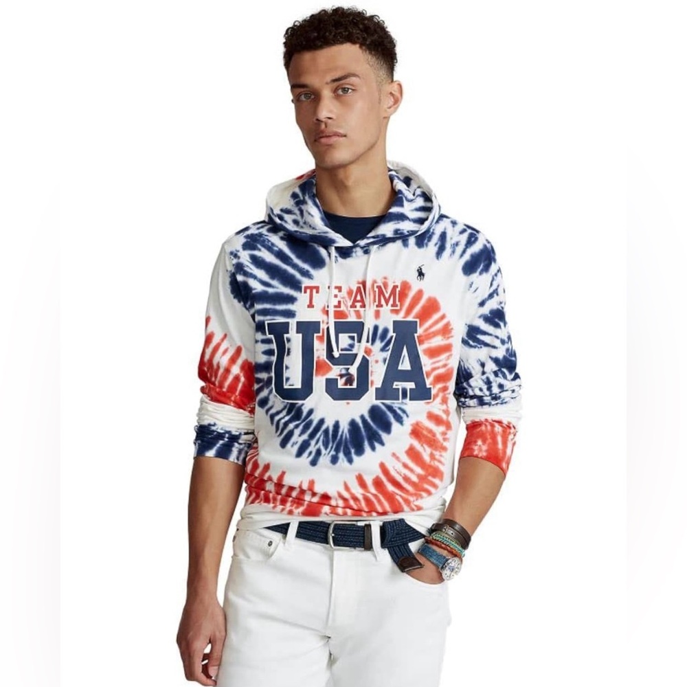 Ralph Lauren Polo Men's Team USA Tie-Dye Hooded Shirt Size M EUC Olympics